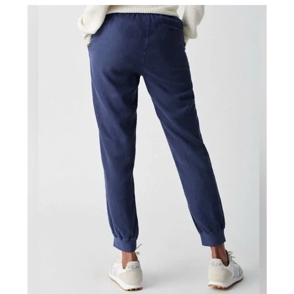 Faherty Brand Arlie Day Pants linen joggers blue lounge pull on elastic waist M - Picture 2 of 16